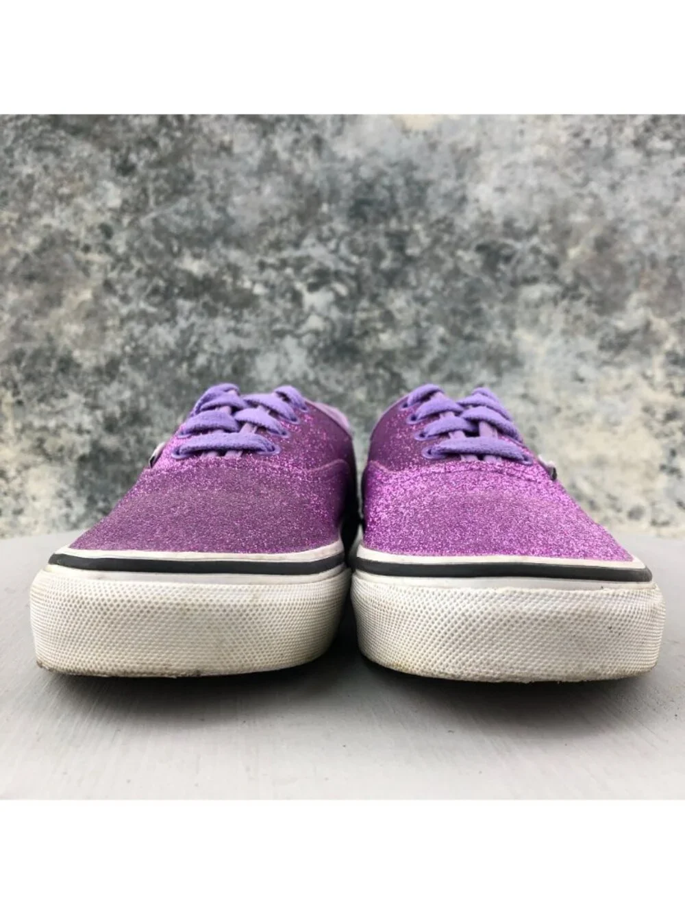 Vans Kids Size 3 Purple Glitter Closed Toe Lace-Up Skate Shoes Casual Sneakers